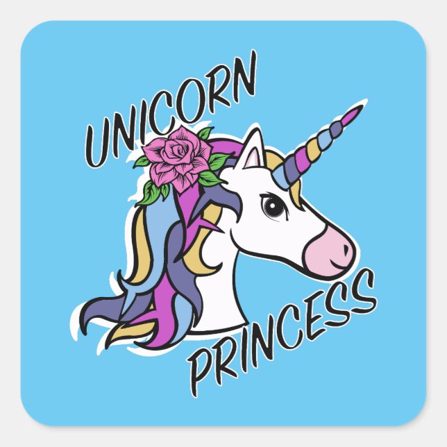 Pegatina Cuadrada Diseño de princesas de unicornio - Pegatinas cuadr (Anverso)
