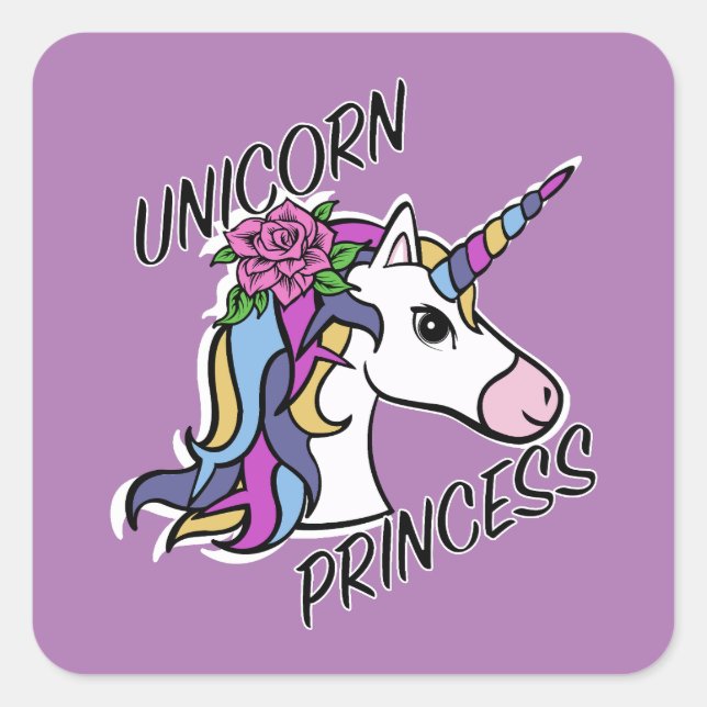 Pegatina Cuadrada Diseño de princesas de unicornio - Pegatinas cuadr (Anverso)
