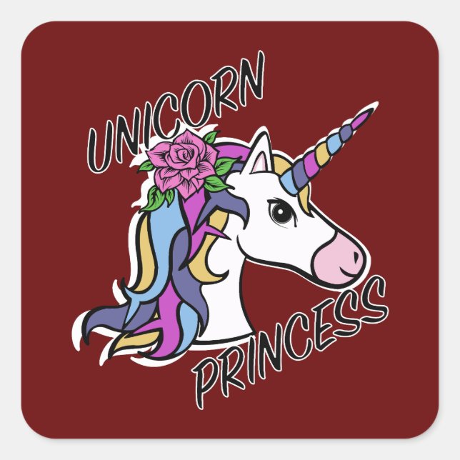 Pegatina Cuadrada Diseño de princesas de unicornio - Pegatinas cuadr (Anverso)