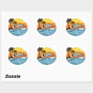 Pegatina Cuadrada Diseño de puesta de sol retro de café