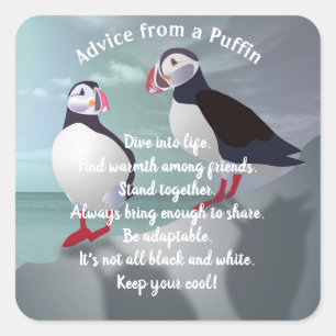 Pegatina Cuadrada Diseño de Puffins