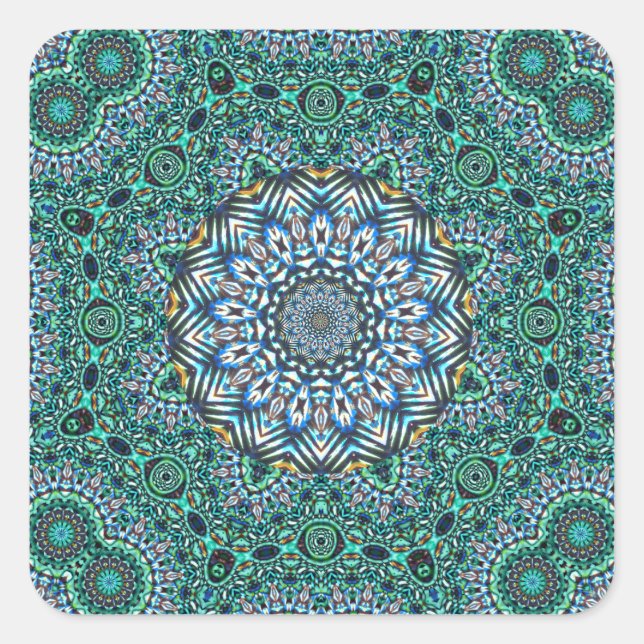 Pegatina Cuadrada Diseño de Reflexiones Mosaicas Kaleidoscópicas Tur (Anverso)
