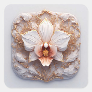 Pegatina Cuadrada Diseño de relieve floral elegante con detalles orn