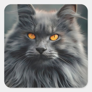 Pegatina Cuadrada Diseño de retrato de gato majestuoso de pelo largo