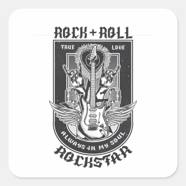 Pegatina Cuadrada Diseño de rock de guitarra (Anverso)
