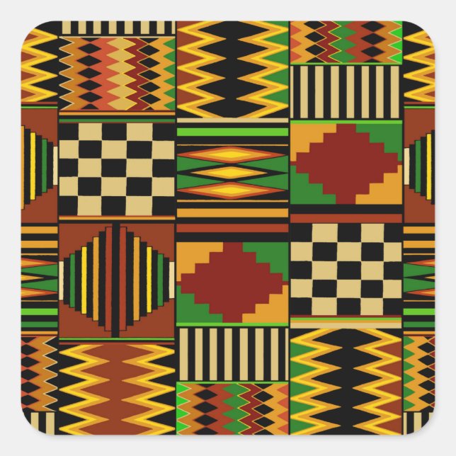 Pegatina Cuadrada Diseño de ropa de kente real africana (Anverso)