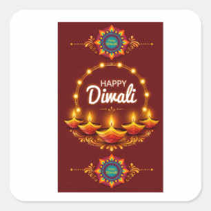 Pegatina Cuadrada Diseño de saludo de Mandala de Diwali Feliz Elegan