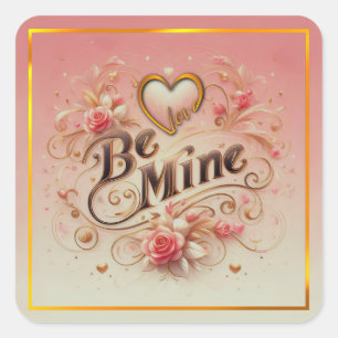 Pegatina Cuadrada Diseño de San Valentín Sé Mía con Corazón, Cita