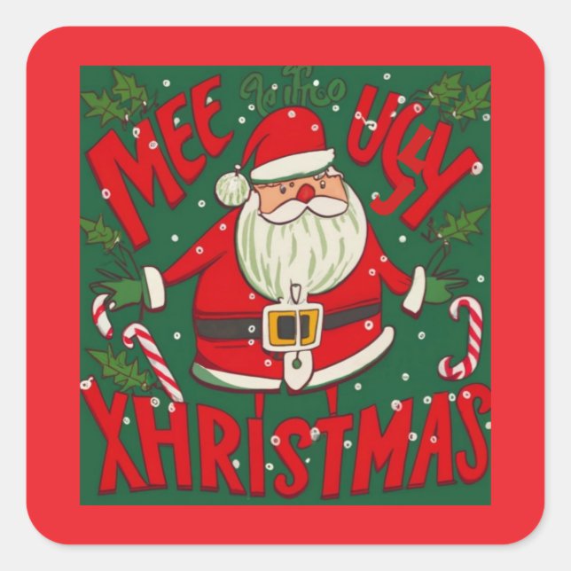 Pegatina Cuadrada Diseño de Santa Claus feo y gracioso (Anverso)