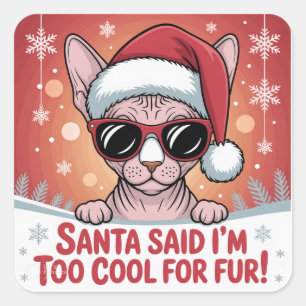 Pegatina Cuadrada Diseño de Santa de Navidad con gato Sphynx genial