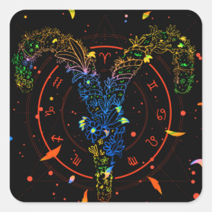 Pegatina Cuadrada Diseño de símbolo astrológico Aries