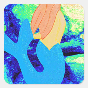 Pegatina Cuadrada diseño de sirena de cola azul