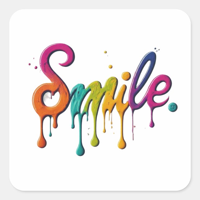 Pegatina Cuadrada Diseño de sonrisa cuadrada (Anverso)