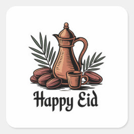 Pegatina Cuadrada Diseño de Sticker de Eid de Café Árabe Vintage Dal