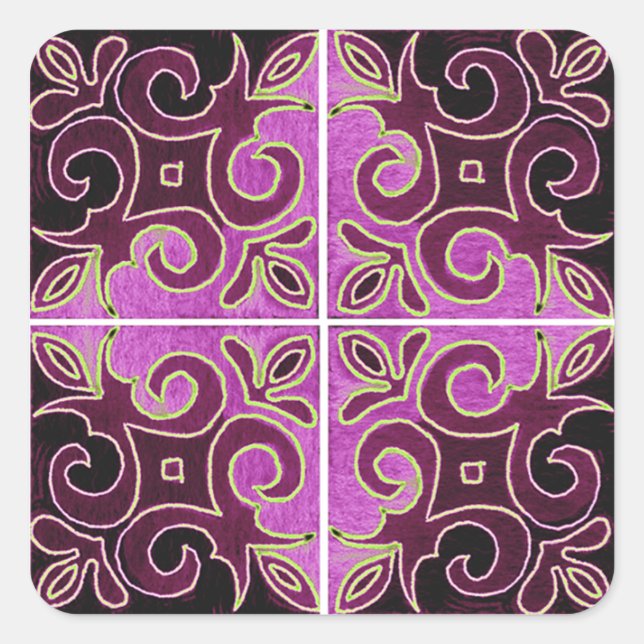 Pegatina Cuadrada Diseño de Swirl Oscuro inspirado en los Azulejos p (Anverso)
