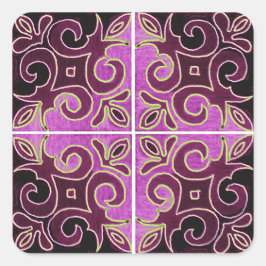 Pegatina Cuadrada Diseño de Swirl Oscuro inspirado en los Azulejos p
