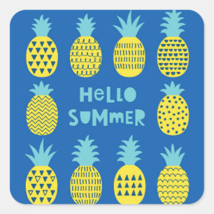Pegatina Cuadrada Diseño de tarjeta de vinos Fun Pineapple Vintage