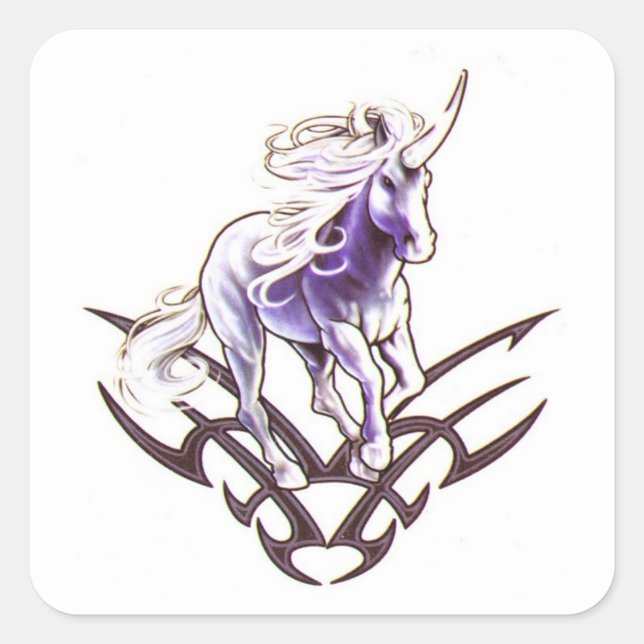 Pegatina Cuadrada Diseño de tatuajes tribales unicornio (Anverso)