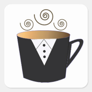Pegatina Cuadrada Diseño de taza de café esmoquin