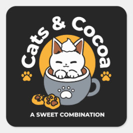 Pegatina Cuadrada Diseño de tazas navideñas con acogedoras galletita