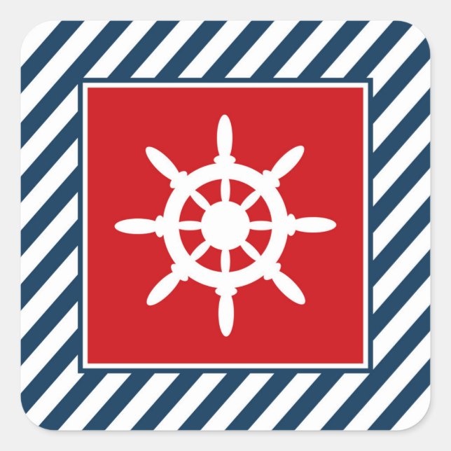 Pegatina Cuadrada Diseño de temática náutica (Anverso)