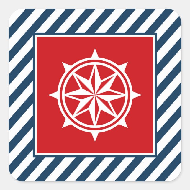Pegatina Cuadrada Diseño de temática náutica (Anverso)