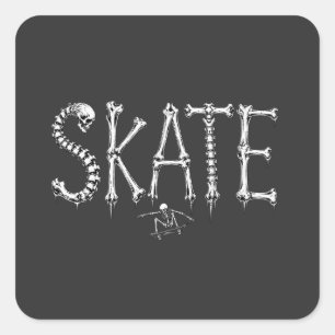Pegatina Cuadrada Diseño de terror de patineta Esqueleto