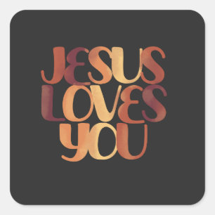 Pegatina Cuadrada Diseño de tipografía cristiana que Jesús ama 