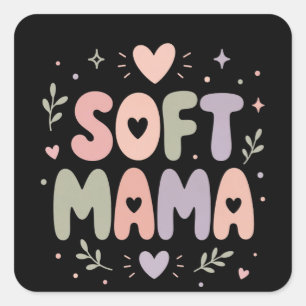 Pegatina Cuadrada Diseño de tipografía pastel Soft Mama