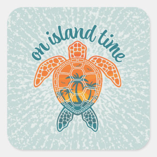 Pegatina Cuadrada Diseño de tortugas tropicales del mar de la puesta