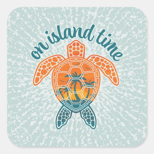 Pegatina Cuadrada Diseño de tortugas tropicales del mar de la puesta (Anverso)