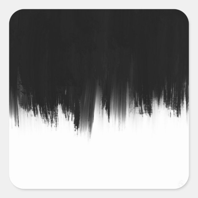 Pegatina Cuadrada Diseño de trazos modernos de pincel blanco negro (Anverso)