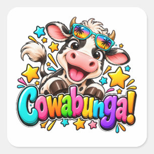 Pegatina Cuadrada Diseño de verano Cowabunga Cow