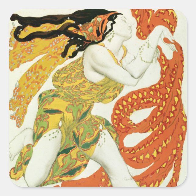 Pegatina Cuadrada Diseño de vestuario para un bacchante en 'Narcisse (Anverso)