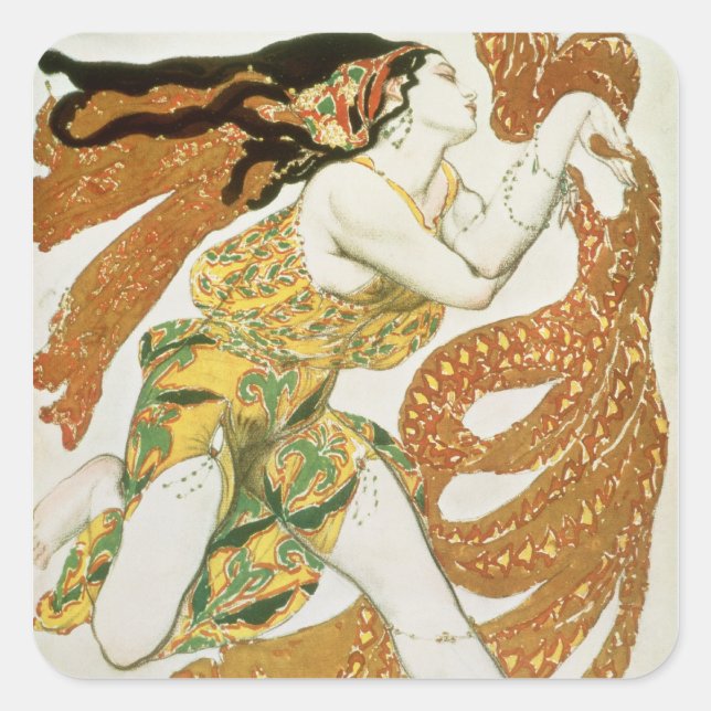 Pegatina Cuadrada Diseño de vestuario para un bacchante en 'Narcisse (Anverso)