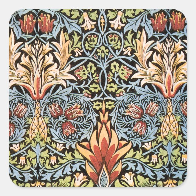 Pegatina Cuadrada Diseño de William Morris Snakeshead (Anverso)