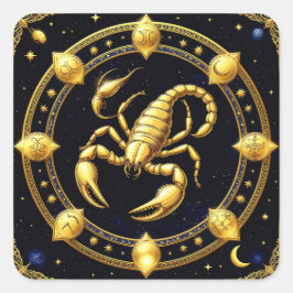 Pegatina Cuadrada Diseño de Zodiaco Escorpión Dorado con Ornamentos
