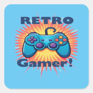 Pegatina Cuadrada Diseño del controlador Retro Gamer para juegos clá