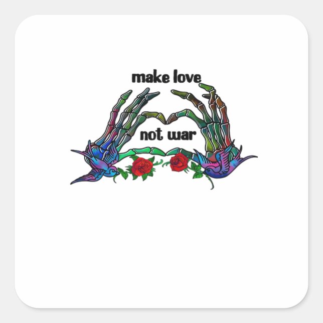 Pegatina Cuadrada Diseño del corazón de mano de esqueleto (Anverso)