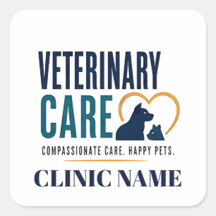 Pegatina Cuadrada Diseño del equipo de atención veterinaria