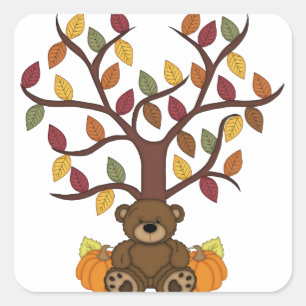 Pegatina Cuadrada Diseño del oso Otoño Otoño