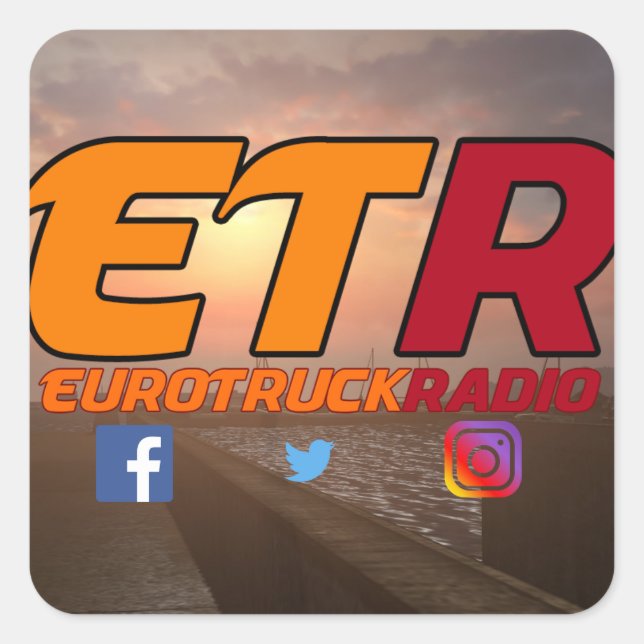 Pegatina Cuadrada Diseño del paquete de Pegatinas EuroTruckRadio #1 (Anverso)