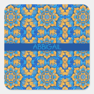 Pegatina Cuadrada Diseño del patrón floral de Blue Boho