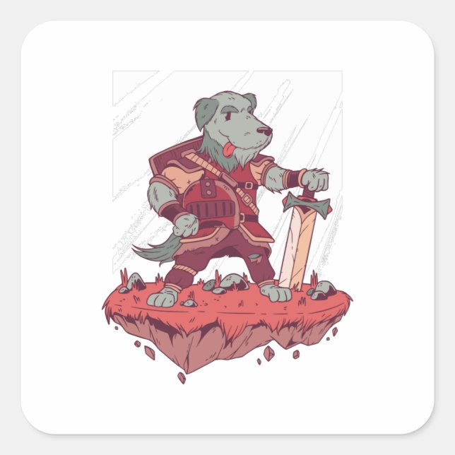 Pegatina Cuadrada Diseño del Personalizado de perro de Knight (Anverso)
