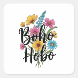 Pegatina Cuadrada Diseño del ramo de flores Boho Hobo