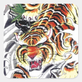 Pegatina Cuadrada Diseño del tatuaje del tigre japonés