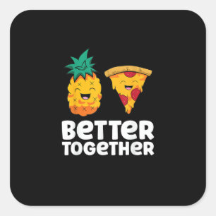 Pegatina Cuadrada Diseño divertido de comida de pizza de piña juntos