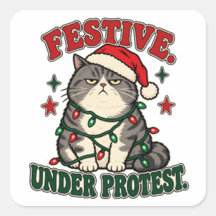 Pegatina Cuadrada Diseño divertido de Navidad bajo protesta