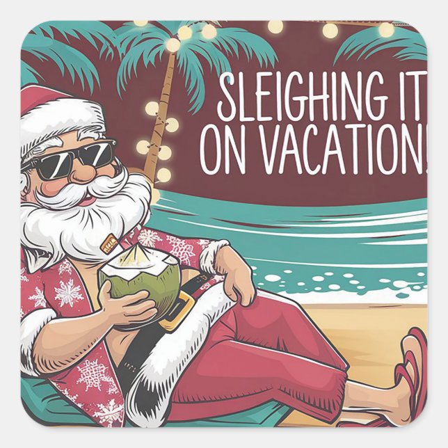 Pegatina Cuadrada Diseño divertido de Navidades de vacaciones de San (Anverso)