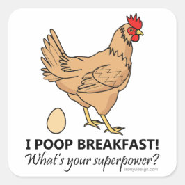 Pegatina Cuadrada Diseño divertido para el desayuno de pollos